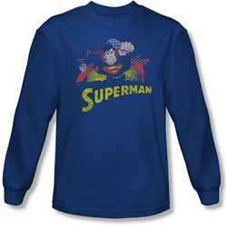 Justice League, The - Mens Superman Rough Distress Long Sleeve Shirt In Royal