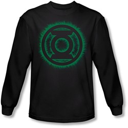 Green Lantern - Mens Green Flame Logo Long Sleeve Shirt In Black