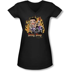 Boop - Juniors Biker Flames Boop V-Neck T-Shirt