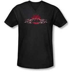 Batman - Mens Steel Flames Logo V-Neck T-Shirt