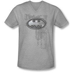 Batman - Mens Rivited Metal Logo V-Neck T-Shirt