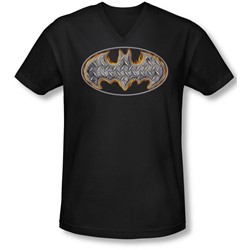 Batman - Mens Steel Fire Shield V-Neck T-Shirt