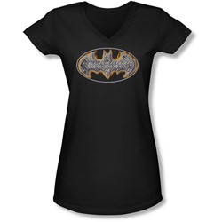Batman - Juniors Steel Fire Shield V-Neck T-Shirt