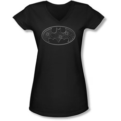 Batman - Juniors Glass Hole Logo V-Neck T-Shirt