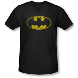 Batman - Mens Washed Bat Logo V-Neck T-Shirt