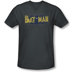 Batman - Mens Vintage Logo Splatter V-Neck T-Shirt
