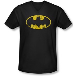 Batman - Mens Classic Logo Distressed V-Neck T-Shirt