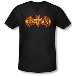 Batman - Mens Fiery Shield V-Neck T-Shirt