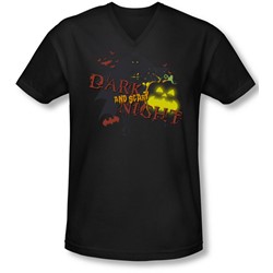 Batman - Mens Dark And Scary Night V-Neck T-Shirt