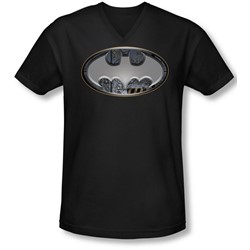 Batman - Mens Steel Wall Shield V-Neck T-Shirt