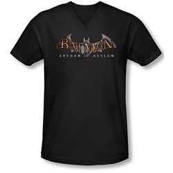Batman Aa - Mens Arkham Asylum Logo V-Neck T-Shirt