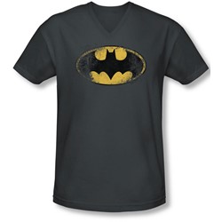 Batman - Mens Destroyed Logo V-Neck T-Shirt