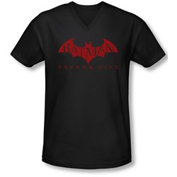 Arkham City - Mens Red Bat V-Neck T-Shirt
