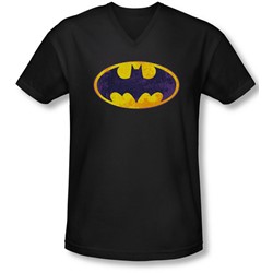 Batman - Mens Bm Neon Distress Logo V-Neck T-Shirt