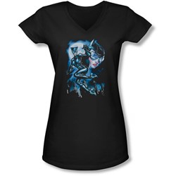 Batman - Juniors Moonlight Cat V-Neck T-Shirt