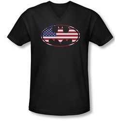 Batman - Mens American Flag Oval V-Neck T-Shirt
