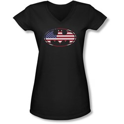Batman - Juniors American Flag Oval V-Neck T-Shirt