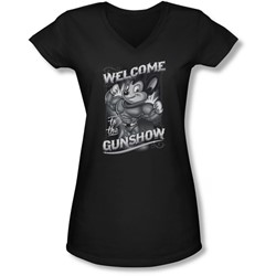 Mighty Mouse - Juniors Mighty Gunshow V-Neck T-Shirt