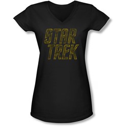 Star Trek - Juniors Distressed Logo V-Neck T-Shirt