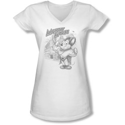 Mighty Mouse - Juniors Protect And Serve V-Neck T-Shirt