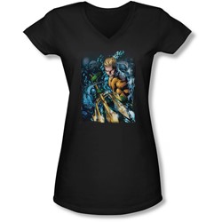 Jla - Juniors Aquaman #1 V-Neck T-Shirt