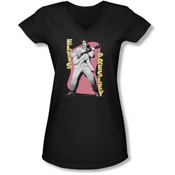 Elvis - Juniors Pink Rock V-Neck T-Shirt