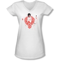 Elvis - Juniors Red Pheonix V-Neck T-Shirt