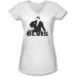 Elvis - Juniors Blue Suede V-Neck T-Shirt