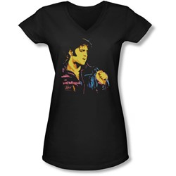 Elvis - Juniors Neon Elvis V-Neck T-Shirt