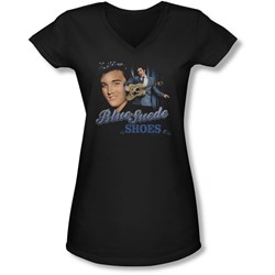 Elvis - Juniors Blue Suede Shoes V-Neck T-Shirt