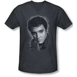 Elvis - Mens Grey Portrait V-Neck T-Shirt