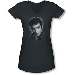 Elvis - Juniors Grey Portrait V-Neck T-Shirt