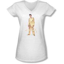 Elvis - Juniors Gold Lame Suit V-Neck T-Shirt