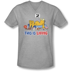 Garfield - Mens This Is Living V-Neck T-Shirt