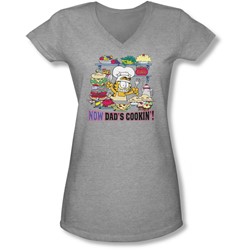 Garfield - Juniors Now Dad'S Cooking V-Neck T-Shirt