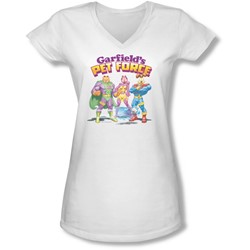 Garfield - Juniors Heroes Await V-Neck T-Shirt