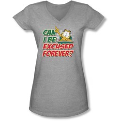 Garfield - Juniors Excused Forever V-Neck T-Shirt