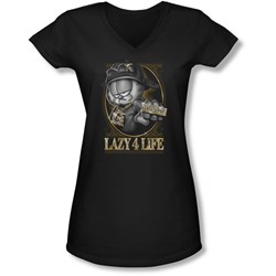 Garfield - Juniors Lazy 4 Life V-Neck T-Shirt