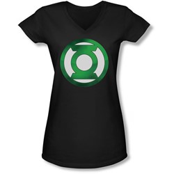 Green Lantern - Juniors Green Chrome Logo V-Neck T-Shirt