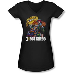 Judge Dredd - Juniors Bike And Badge V-Neck T-Shirt