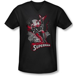 Jla - Mens Superman Red & Gray V-Neck T-Shirt