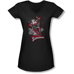 Jla - Juniors Superman Red & Gray V-Neck T-Shirt