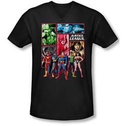 Jla - Mens Justice League Panels V-Neck T-Shirt