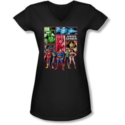 Jla - Juniors Justice League Panels V-Neck T-Shirt