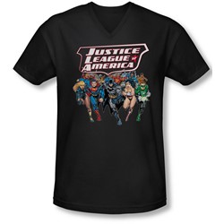 Jla - Mens Charging Justice V-Neck T-Shirt