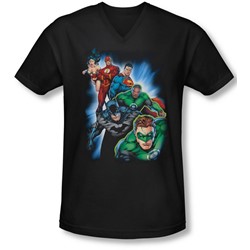 Jla - Mens Heroes Unite V-Neck T-Shirt