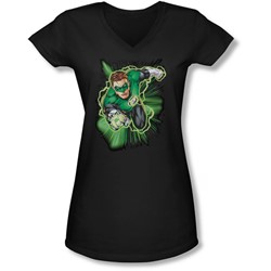 Jla - Juniors Green Lantern Energy V-Neck T-Shirt