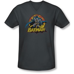Jla - Mens Batman Rough Distress V-Neck T-Shirt
