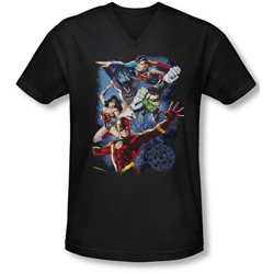 Jla - Mens Galactic Attack Color V-Neck T-Shirt