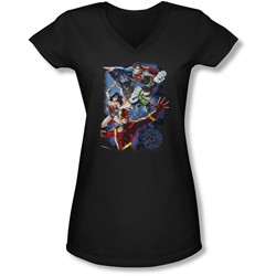 Jla - Juniors Galactic Attack Color V-Neck T-Shirt